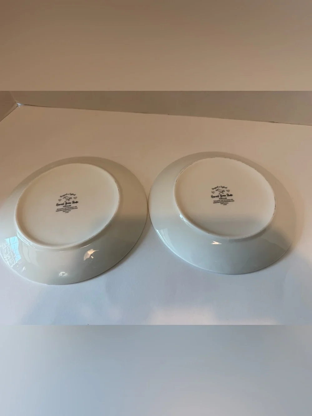 Harvest Green studio England bow green pink porcelain plates set of 2